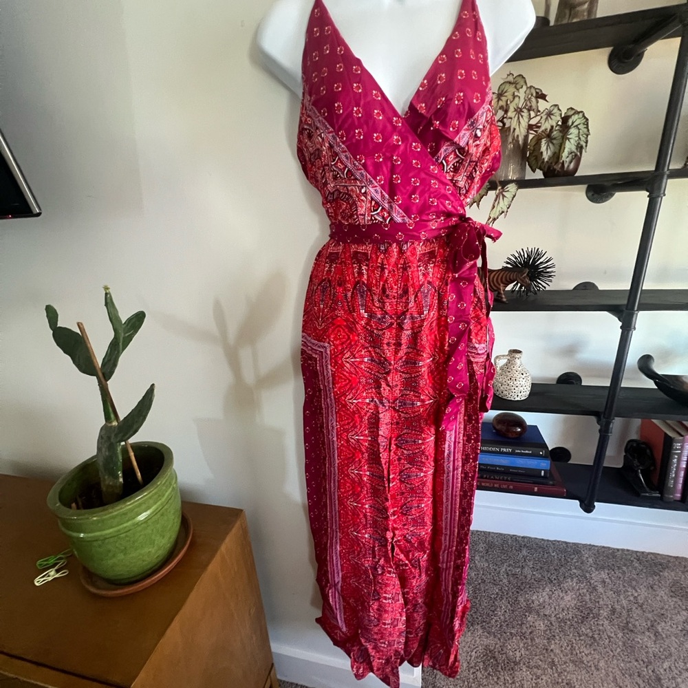 Free People Red and Pink Jumpsuit